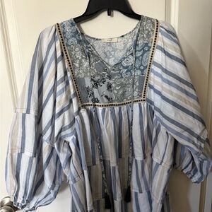 Striped Bohemian Top with Embroidered Detail